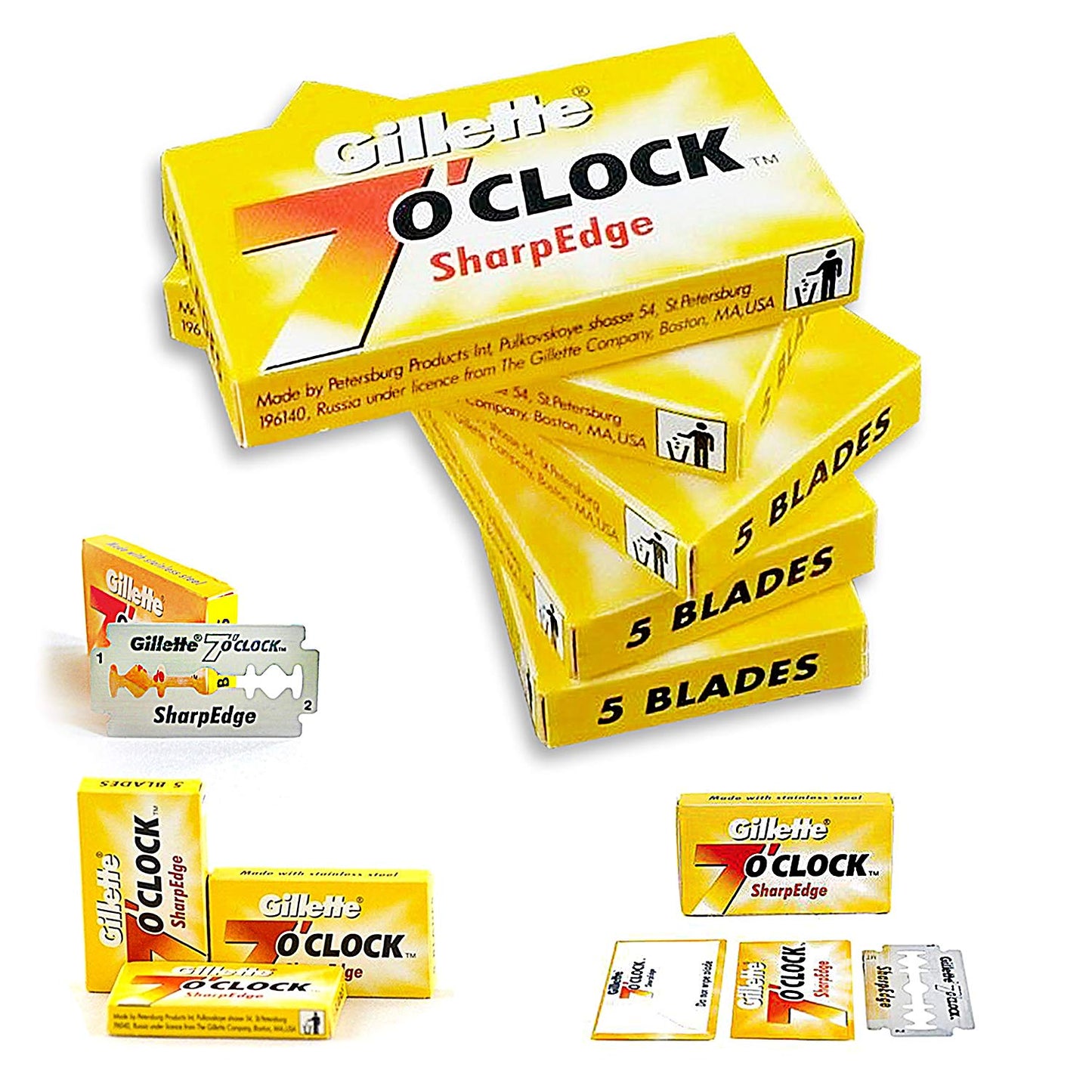 Gillette 7 O'Clock SharpEdge Superior Platinum Cuchillas de Afeitar (5) - Espuma y Brocha